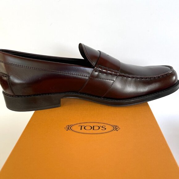 TOD'S ITALY BORDEAUX LEATHER LOAFERS SHOES, MOCASSINO COLLEGE GOMMA CLASSICO - Picture 6 of 15